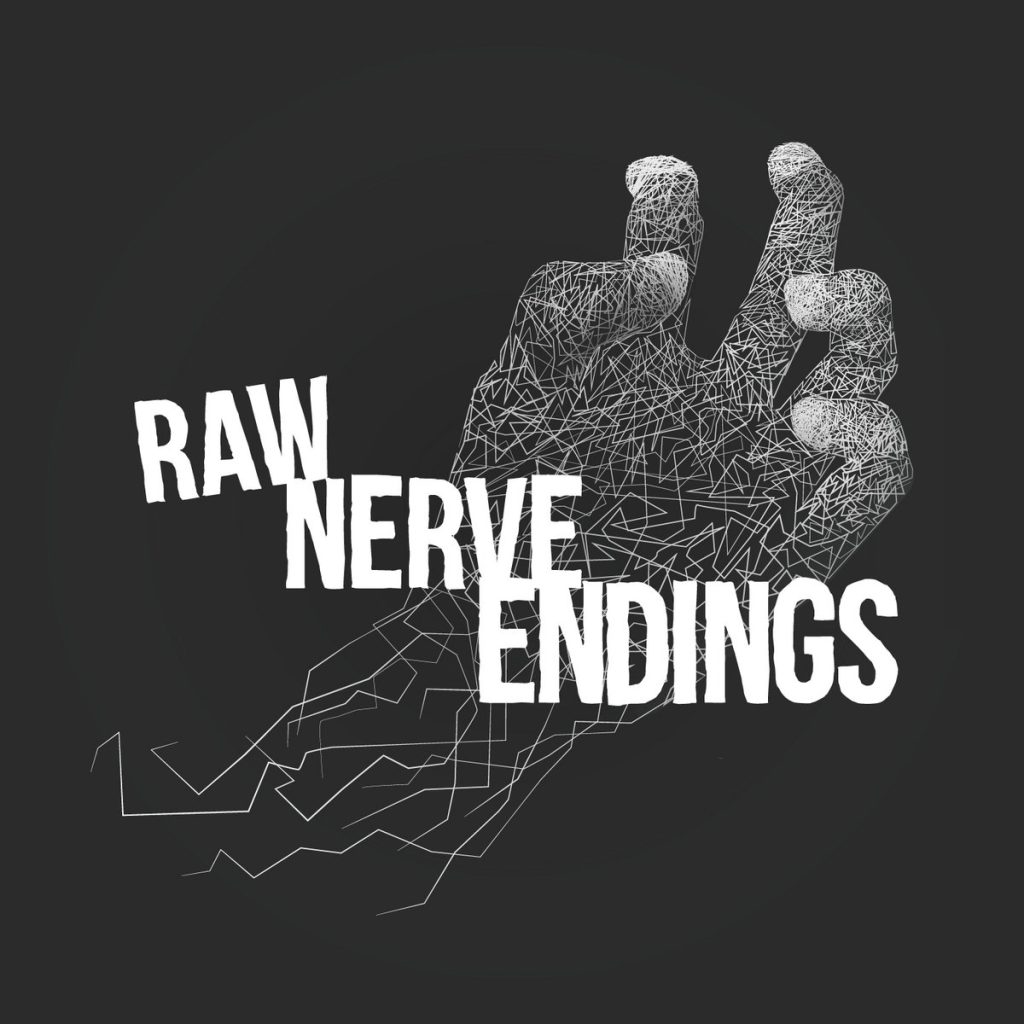 The cover art for Raw Nerve Endings by Raw Nerve Endings. A wireframe hand reaching up out of a void, with the text in large letters on top. 